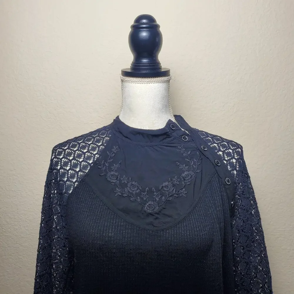 Free People Sweetest Thing Black Blouse Small